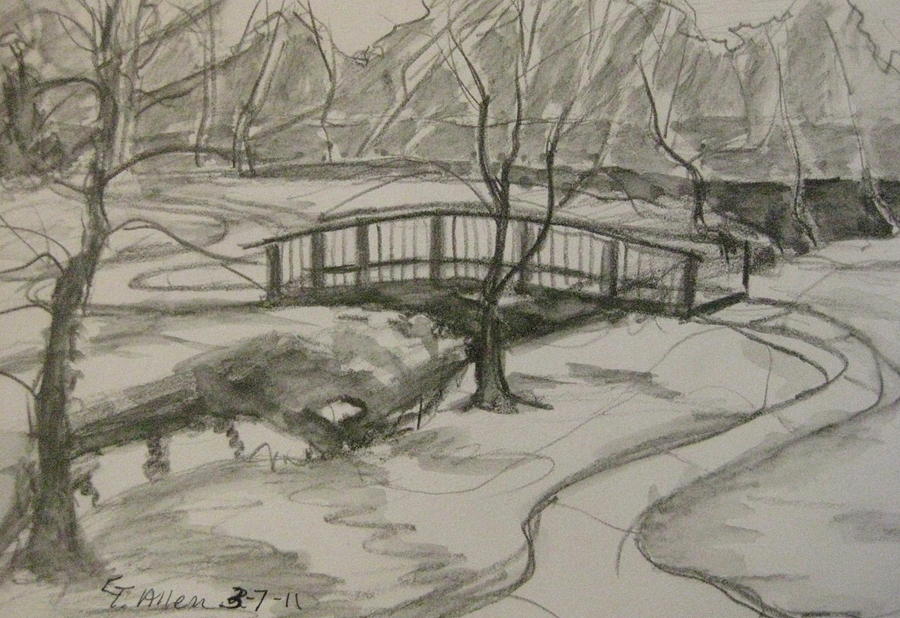 900x618 Sope Creek Bridge Drawing By Gretchen Allen