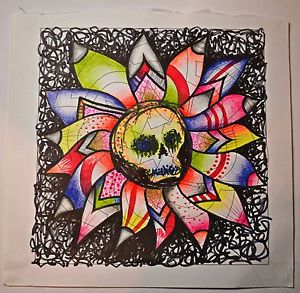 300x293 Original Abstract Gothic Psychedelic Creepy Skulls Drawing,unique