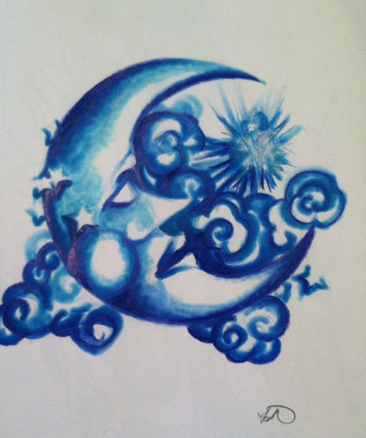 1236x1480 Blue Moon Tattoos Crescent Moon Face Drawing Tattoo (Crescent