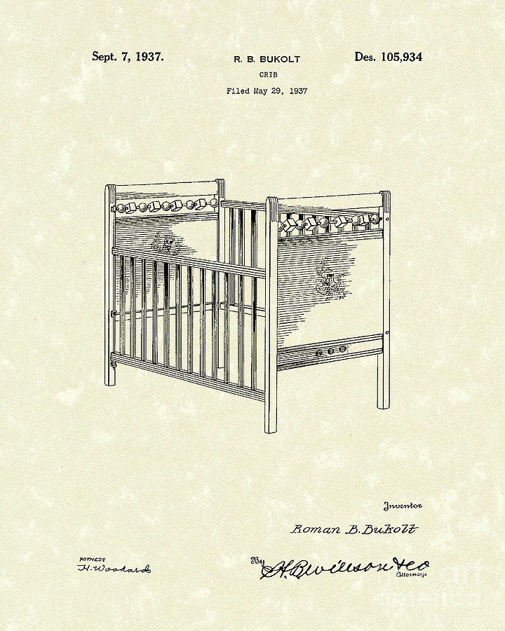 720x900 Crib 1937 Patent Art Drawing By Prior Art Design
