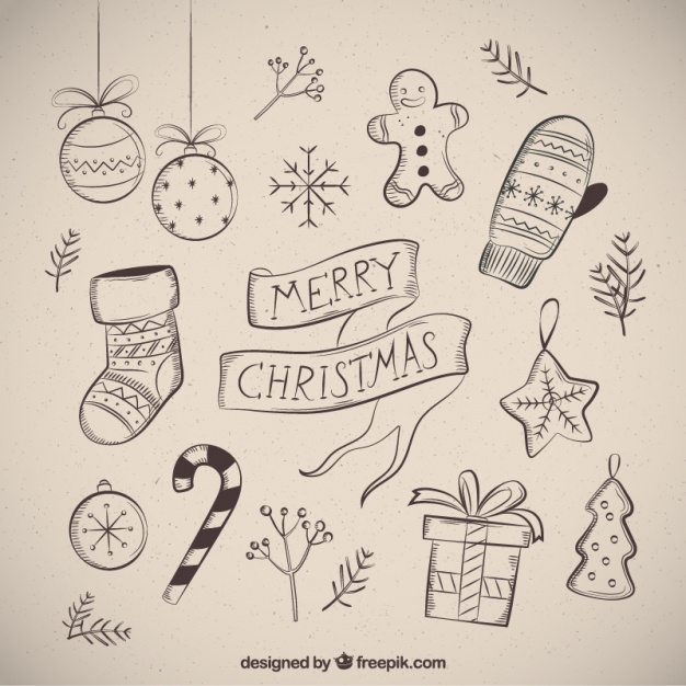 626x626 Merry Christmas With Several Drawings Vector Free Download