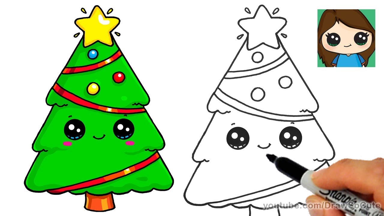1280x720 How To Draw A Christmas Tree And Star Easy And Cute