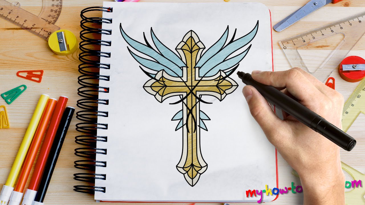1280x720 How To Draw A Cross With Angel Wings