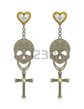 349x450 Jewelry Design Skull Cross Necklace Hand Drawing And Painting