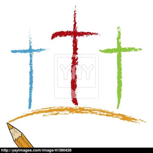 512x512 Calvary Cross Colored Pencil Sketch Vector