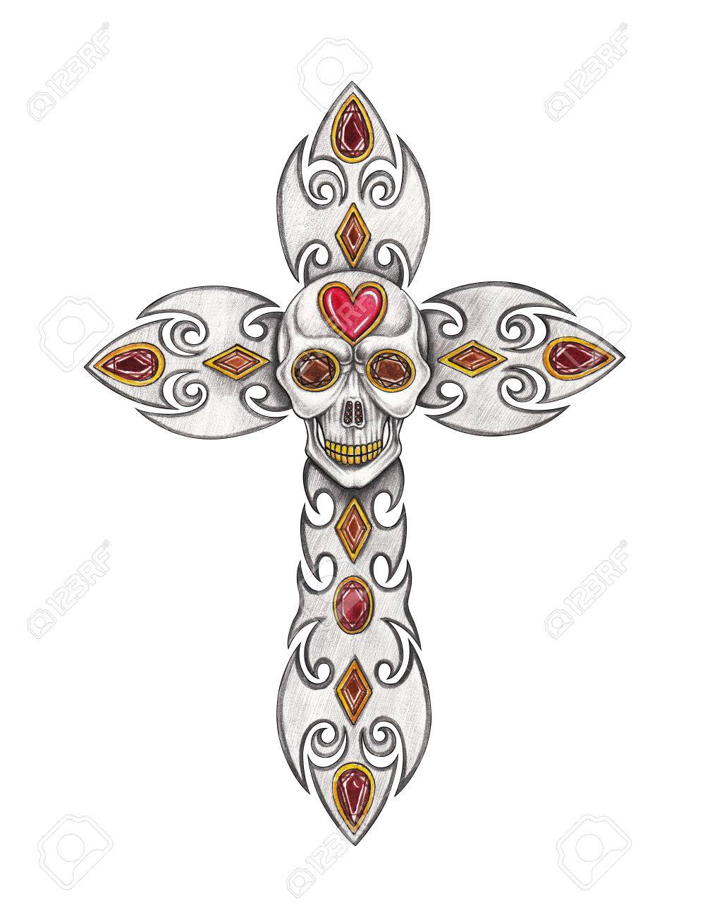 1000x1300 The Art Of Skull Cross. Hand Pencil Drawing On Paper. Stock Photo