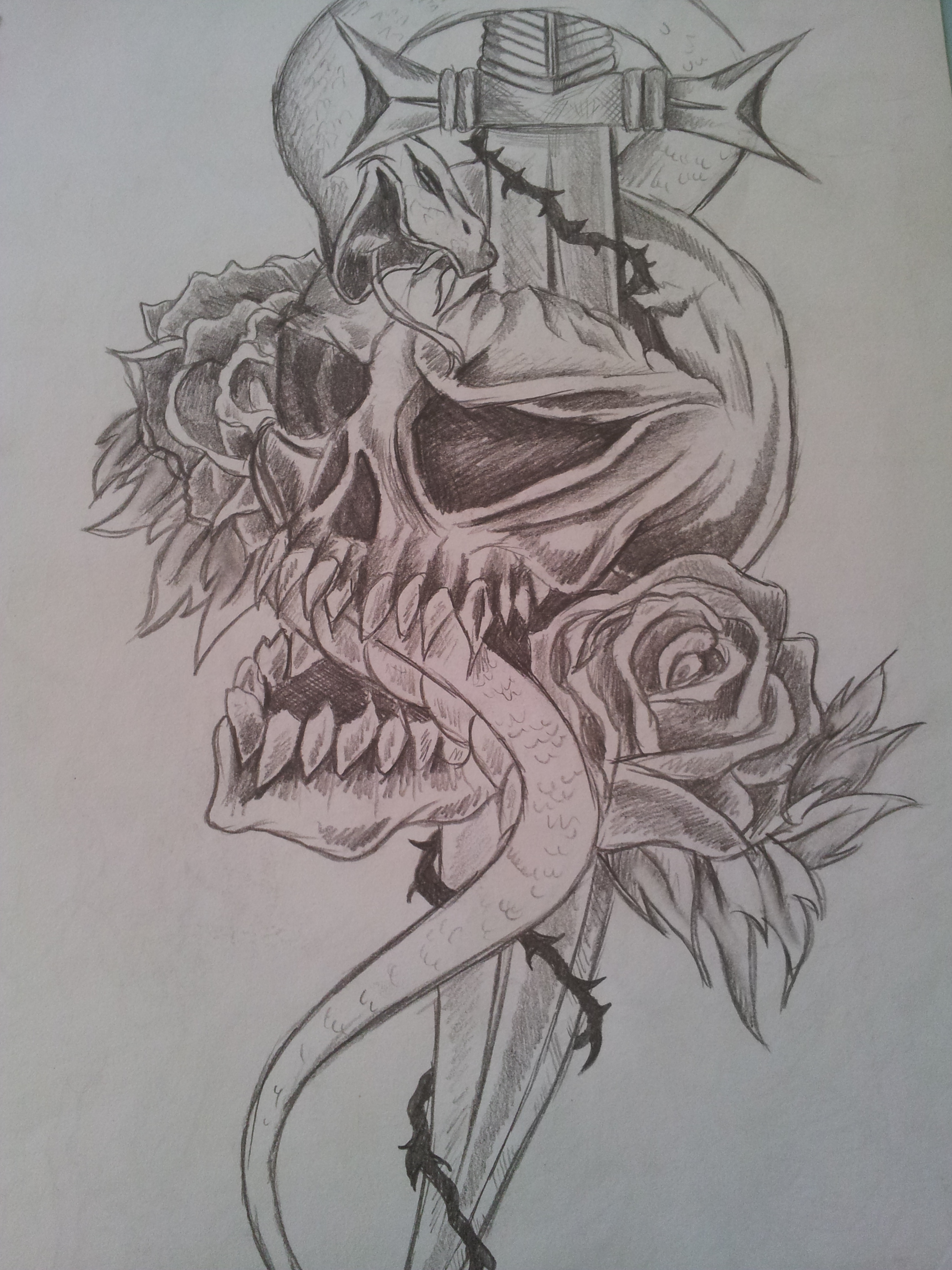 2448x3264 Tribal Tattoo Rose Skull Drawing. Rough Sketch By Cassandrawilson