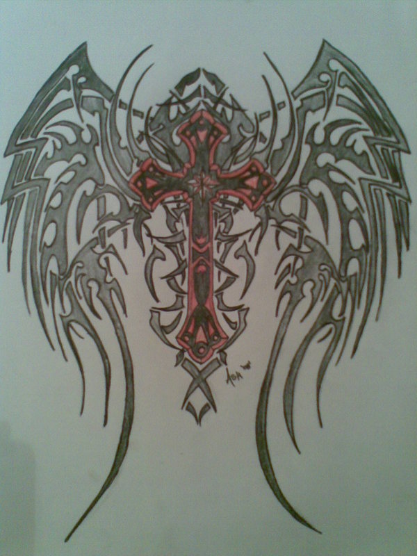 600x800 Tribal Wings Cross By Boh Slayer666