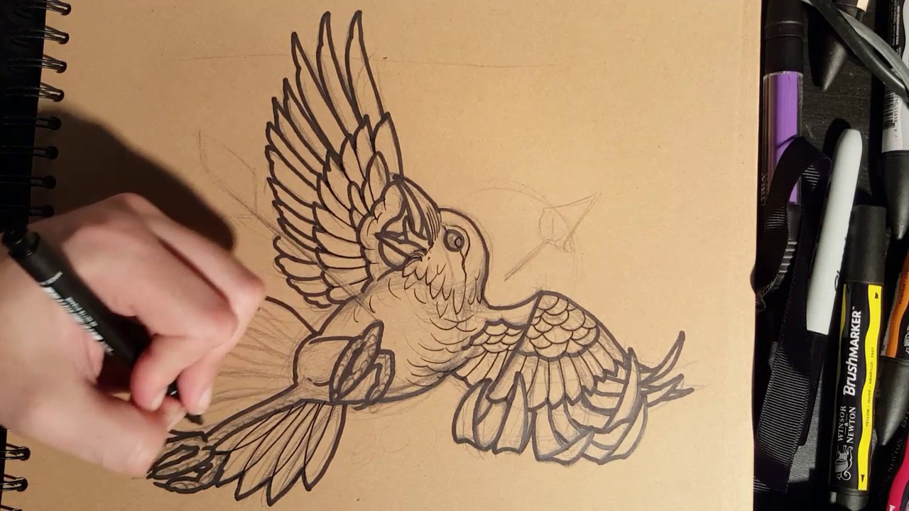 1280x720 How To Draw A Crow Tattoo Style
