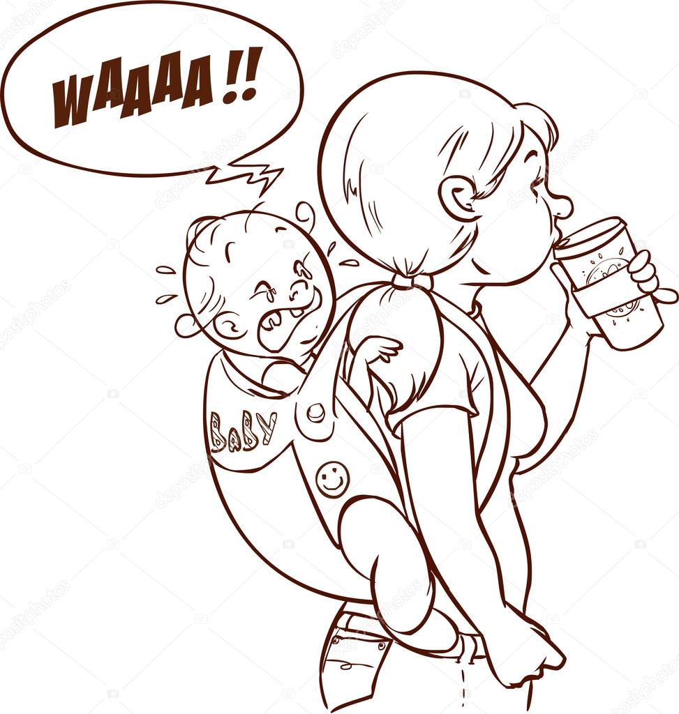 973x1024 Crying Baby And Mother Cared Vector Drawing Stock Vector