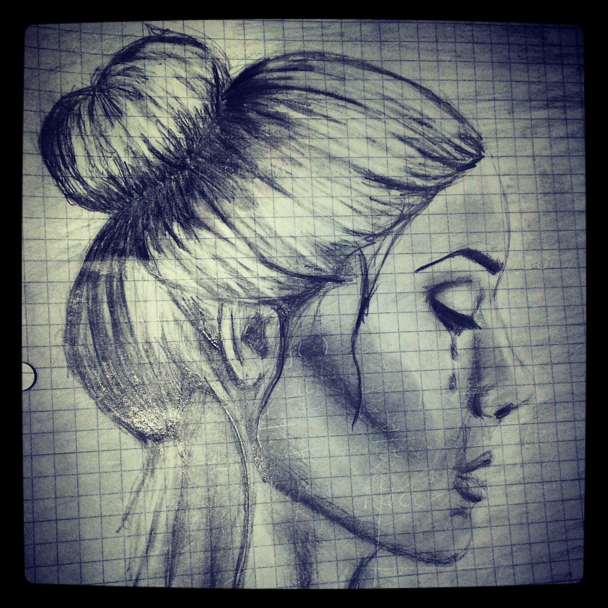 2044x2044 Girl face sideprofile tears crying sketch pencil drawing Crying