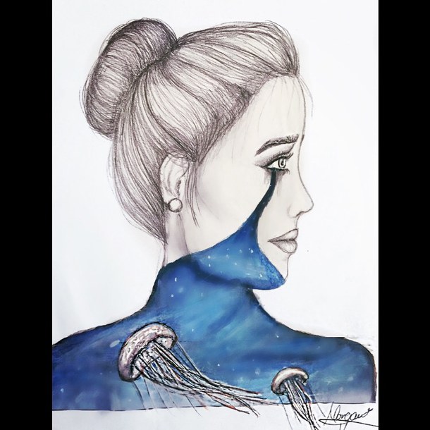 610x610 Art, Black, Black And White, Cry, Crying, Dinsey, Drawing, Galaxy