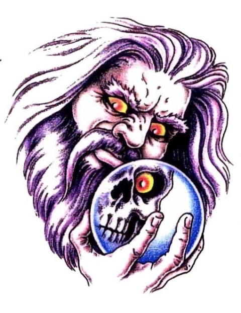 480x622 Wizard Holding A Crystal Ball With Skull Image Tattoo Tonys