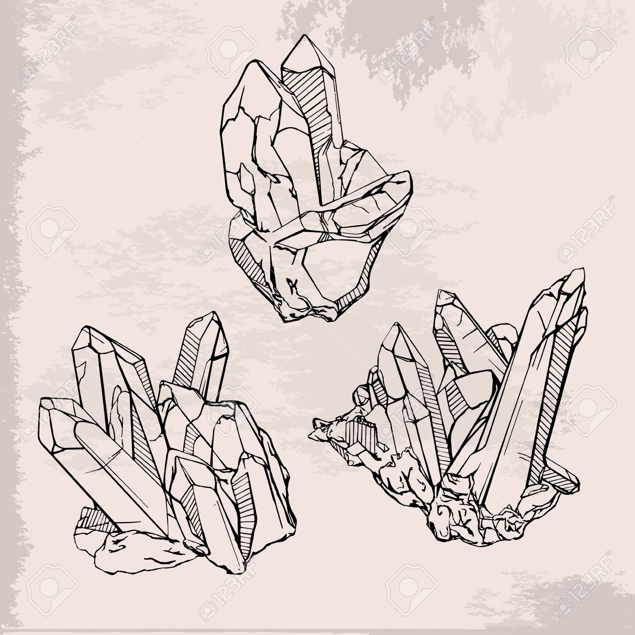 1300x1300 Hand Drawing Crystals Set. Crystal Gems Sketch Illustration