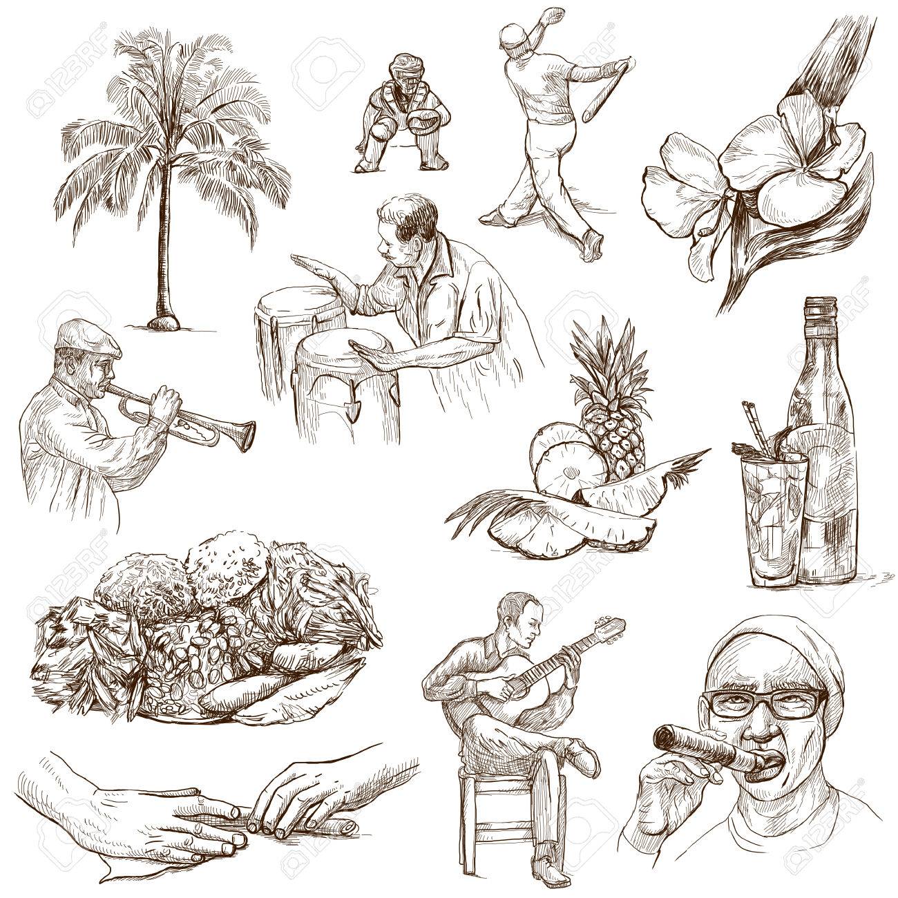 1300x1300 Cuba Set No 2 Collection Of Full Sized Hand Drawn Illustrations
