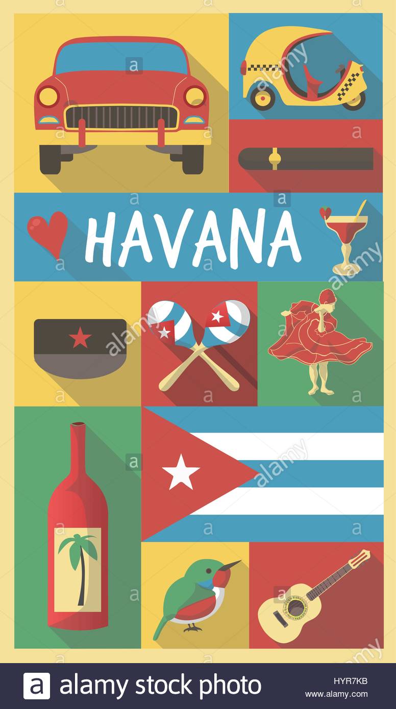 776x1390 Retro Drawing Of Cuba Havana Cultural Symbols On A Poster