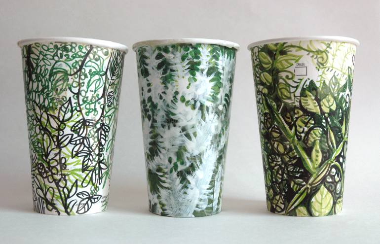 770x495 Saatchi Art Botanical Cup Set 3 Drawings On Upycled Take Out