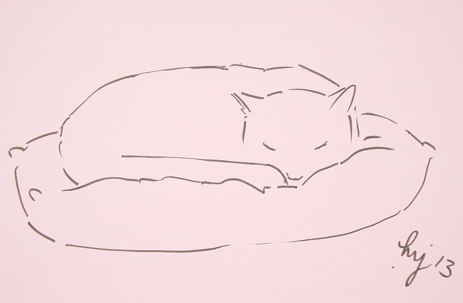 900x589 Cat Sleeping Line Drawing Drawing By Mike Jory
