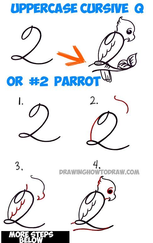 487x773 How To Draw Cartoon Parrot From Number 2 Or Capital Cursive Letter