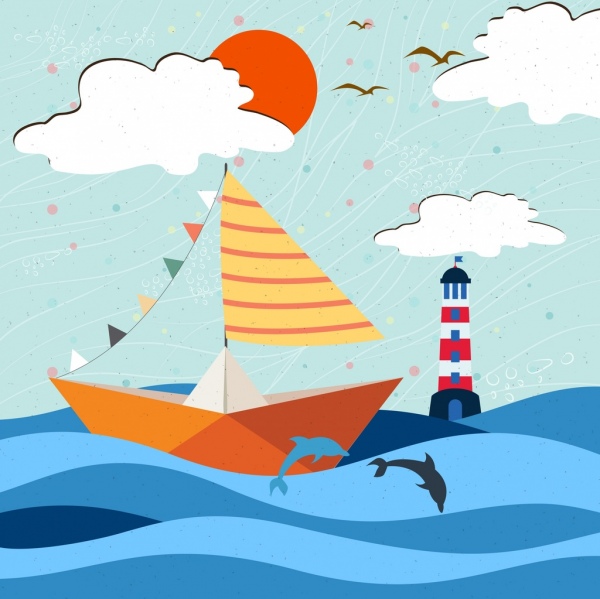 600x599 Wavy Beach Landscape Drawing Curved Lines Dolphin Silhouette Free