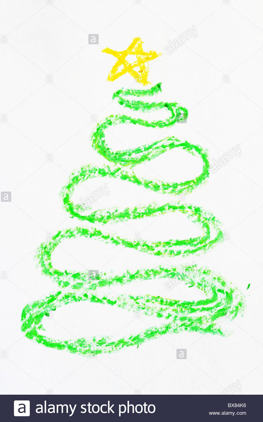 866x1390 Crayon Curved Christmas Tree Drawing With Yellow Star Stock Photo