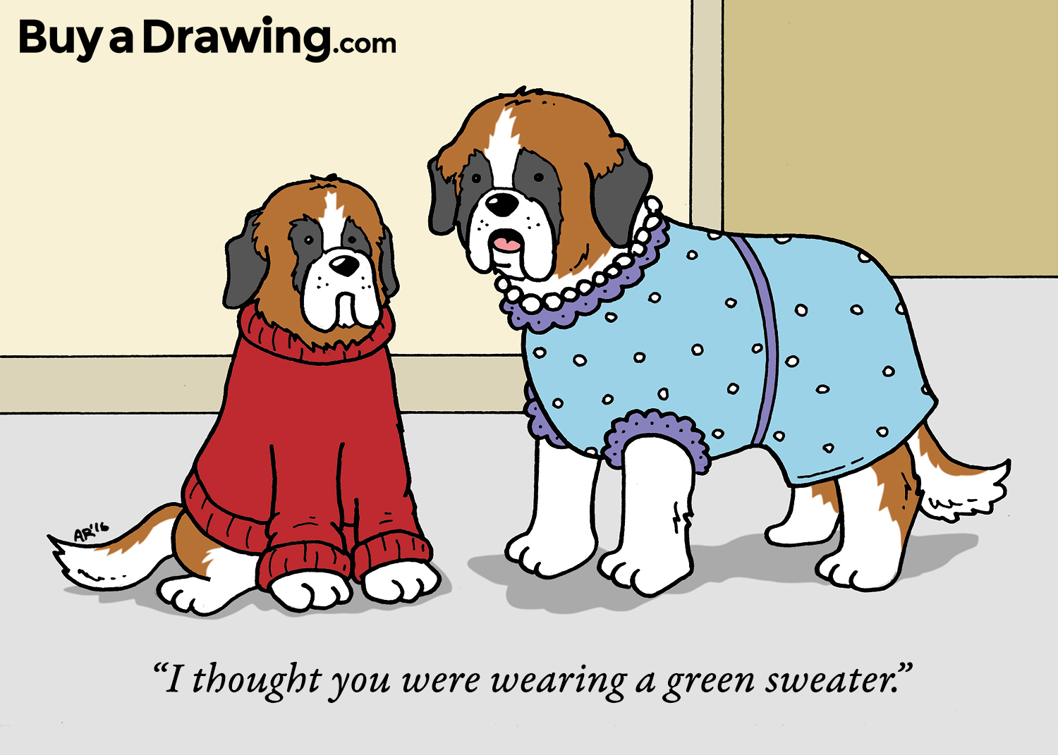 1500x1071 St. Bernard Dog Custom Cartoon Drawing For A Gift