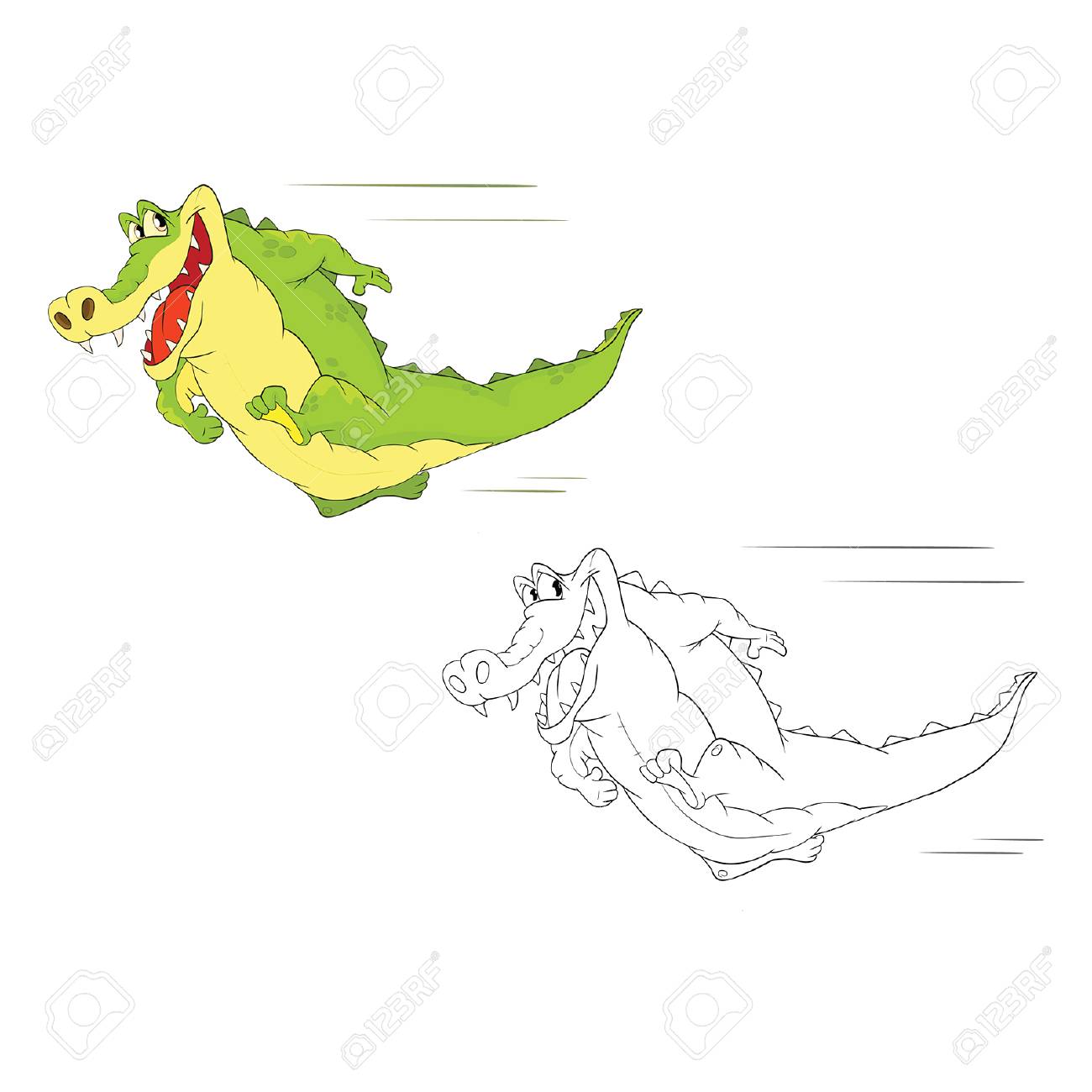 1300x1300 Illustration Of Cute Alligator. Cartoon Character. Coloring Book