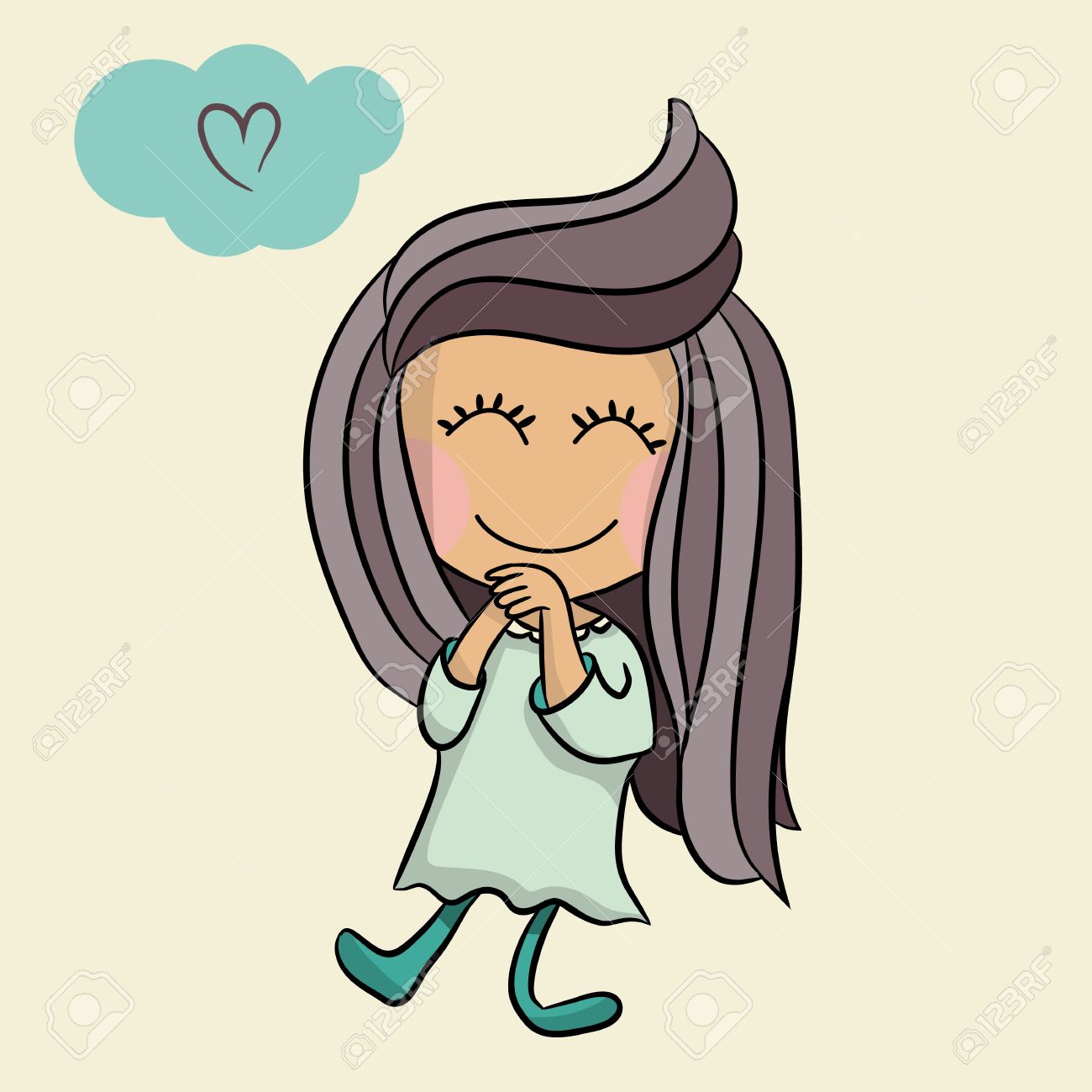 1300x1300 Cute Little Girl Cartoon Vector Character. Long Pretty Hair
