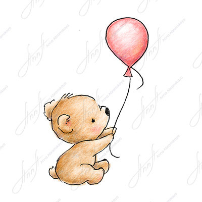 400x400 The Drawing Of Cute Teddy Bear With Pink Balloon. Printable