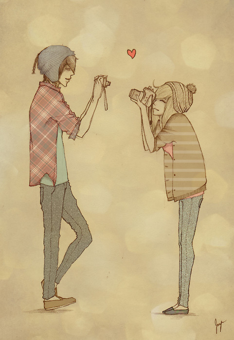 481x699 Boy, Camera, Couple, Cute, Drawing, Girl