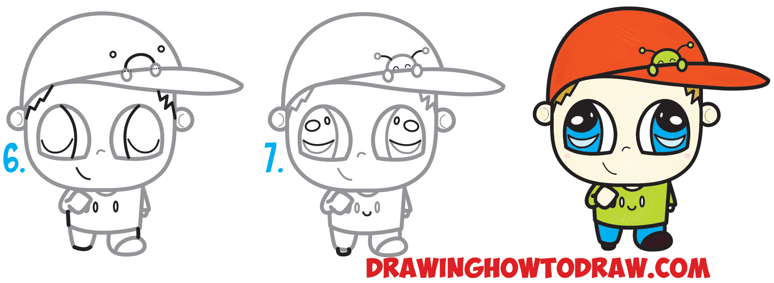 2500x914 How To Draw A Chibi Boy With A Cute Bug On His Baseball Hat Easy
