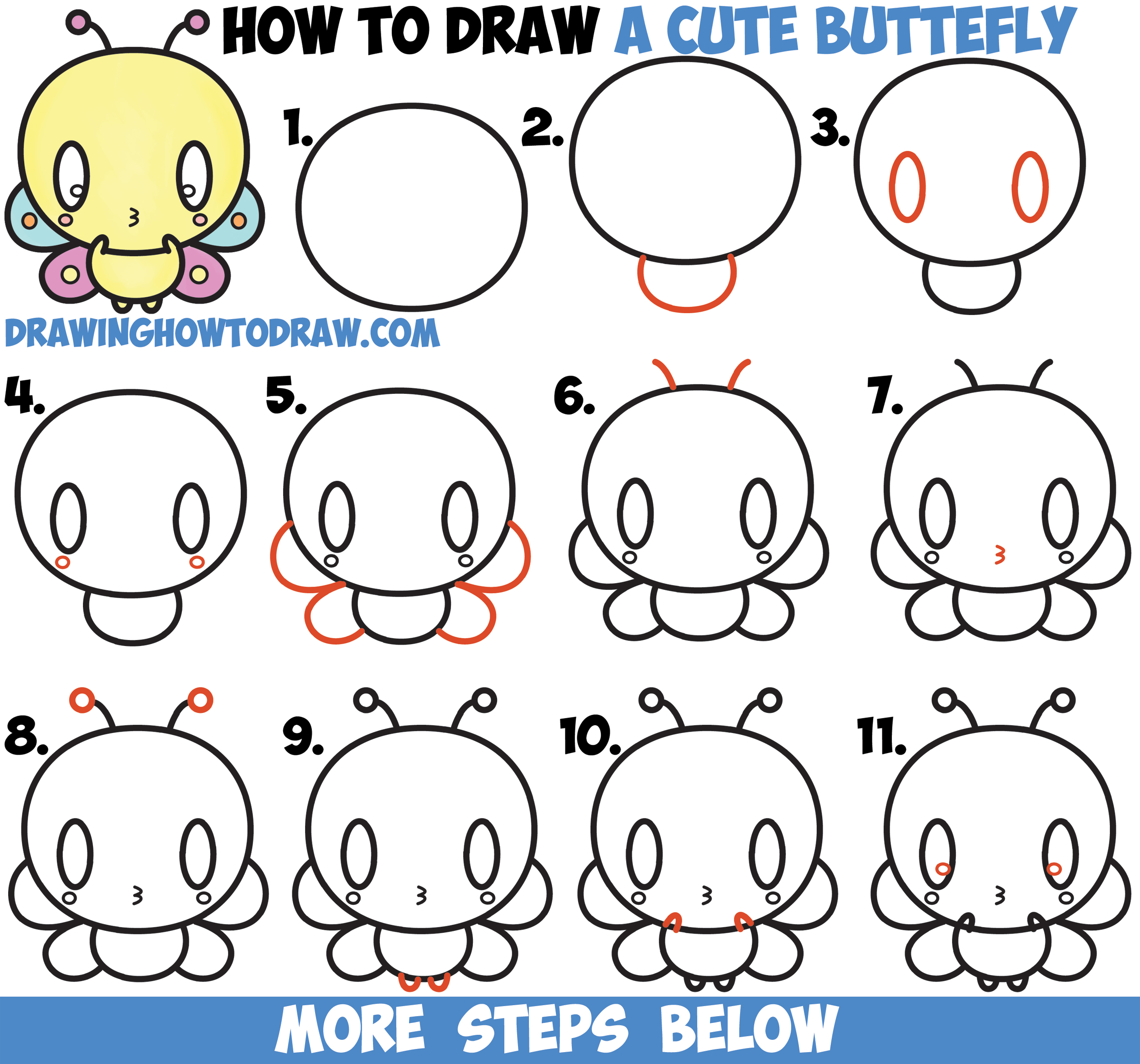 2500x2334 How To Draw Cute Kawaii Cartoon Butterfly Easy Step By Step