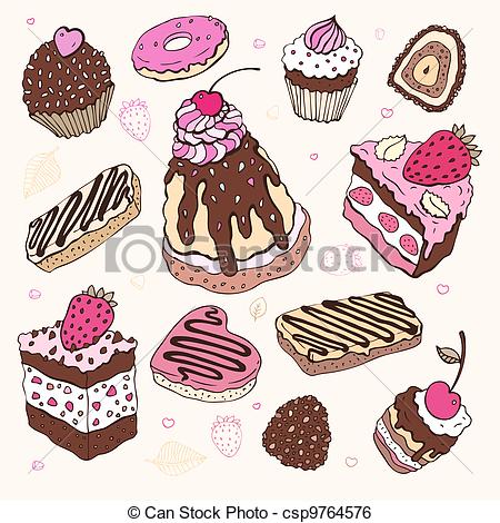 450x470 Set Of Cute Cake. Multicolored Vector Illustration Clip Art Vector