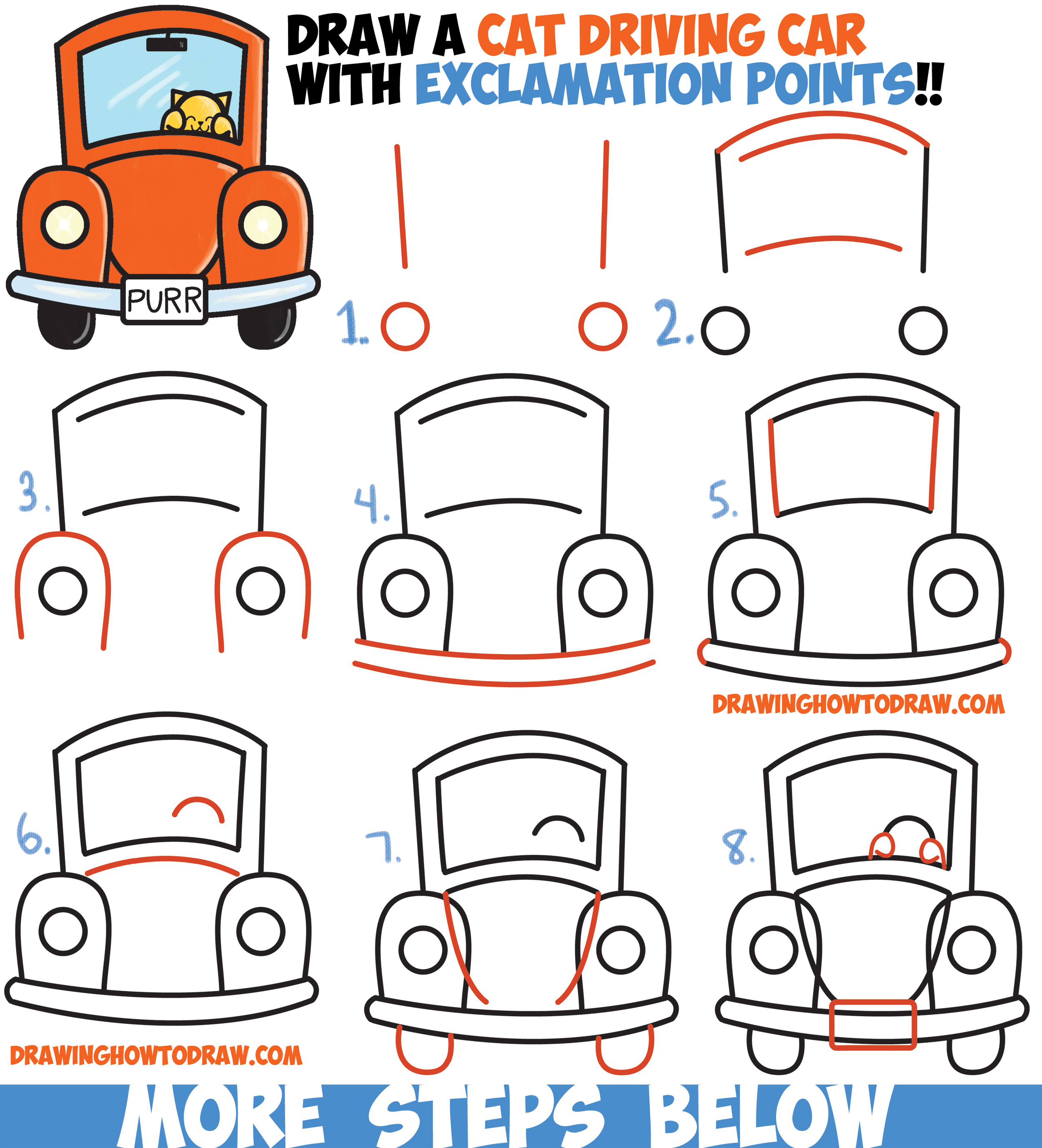 2500x2753 How To Draw Cute Cartoon Cat Driving A Car From Exclamation Points