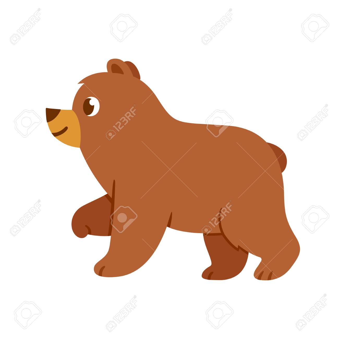 1300x1300 Cute Cartoon Baby Bear Drawing. Brown Bear Standing In Profile