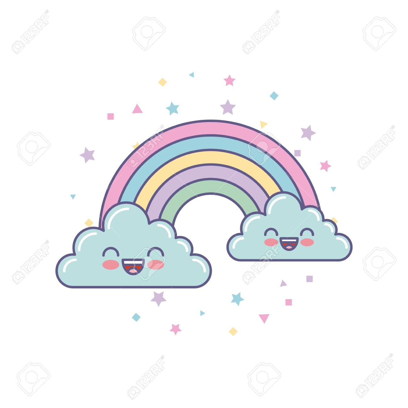 1300x1300 Cute Clouds And Rainbow Drawing Vector Illustration Design Royalty
