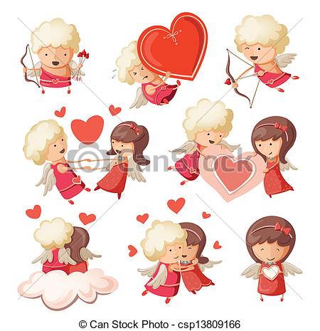 450x465 Set Of Cute Boy And Girl Cupids. Clip Art Vector