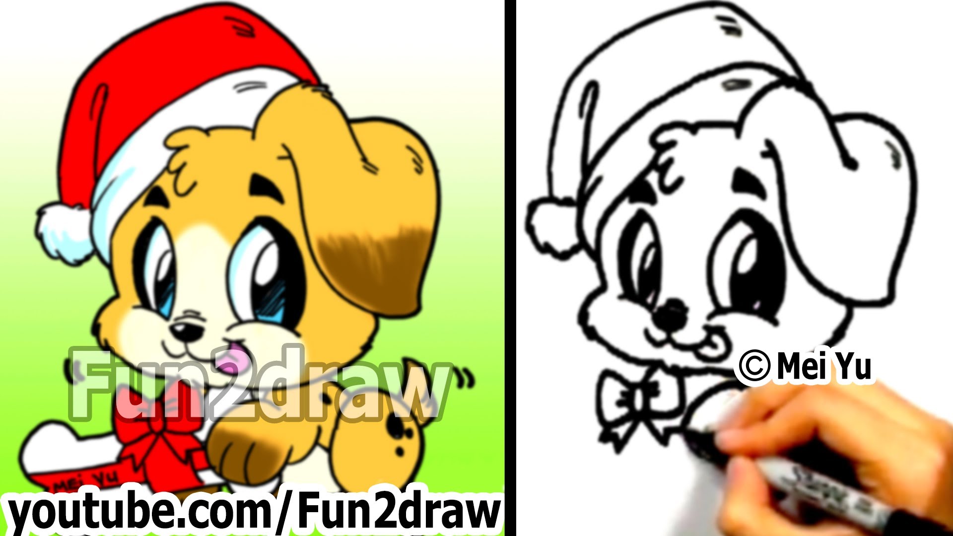 1920x1080 How To Draw Cute Santa Puppy Step By Step