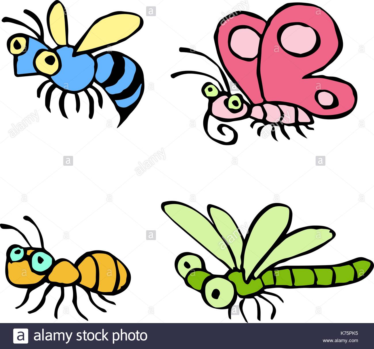 1300x1211 Cartoon Insects Flying And Crawling Somewhere. Vector Illustration