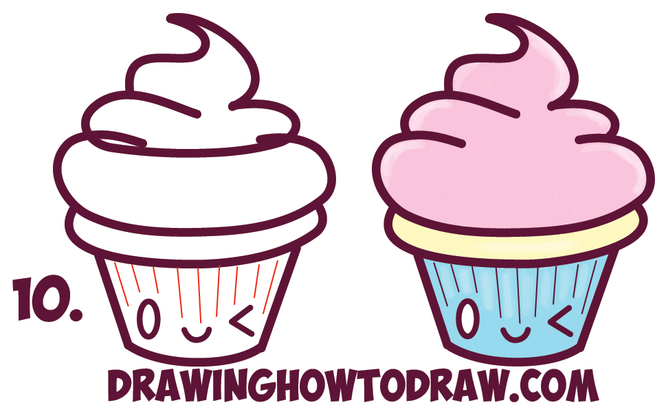 969x606 How To Draw Cute Kawaii Cupcake With Face On It