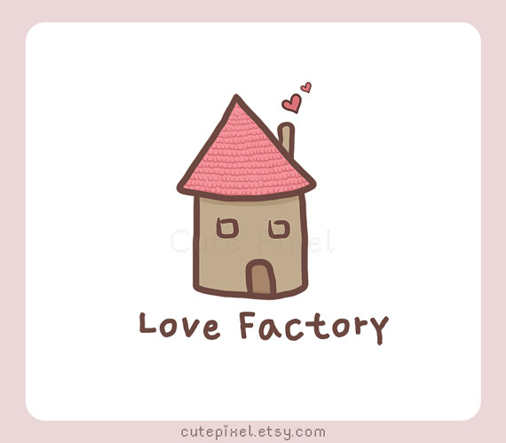 570x499 Cute Love Factory House Drawing Logo Kawaii Heart By Cutepixel