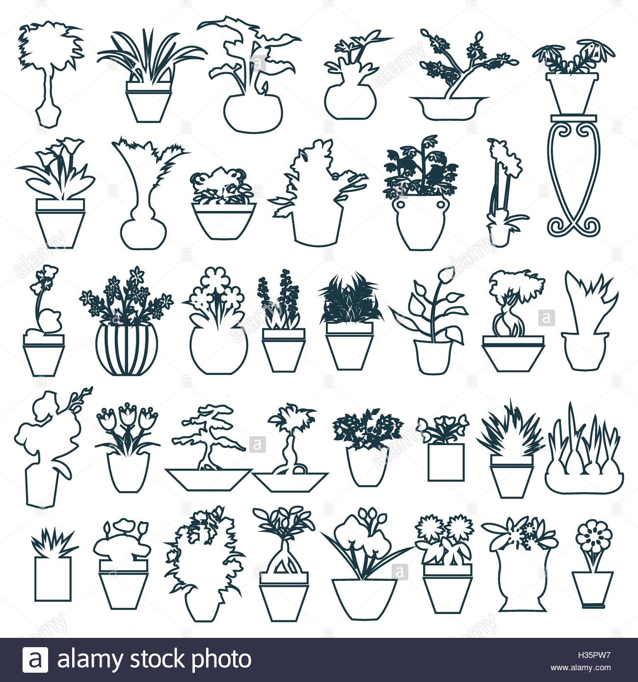 1300x1390 Cute House Plants In Pots Hand Drawing Stock Vector Art