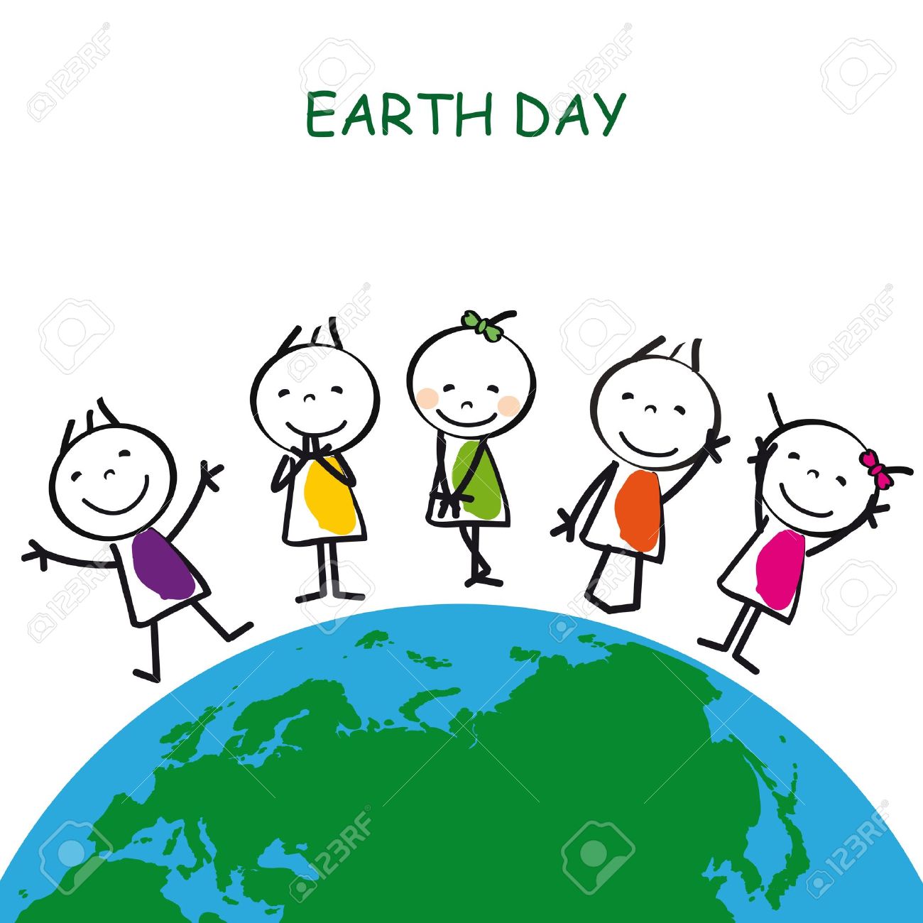 1300x1300 Happy And Cute Kids With Globe, Abstract Drawing Royalty Free