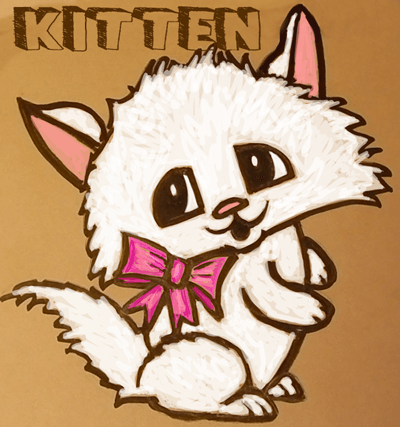 400x427 How To Draw Cute Cartoon Kitten With Pretty Bow In Easy Steps