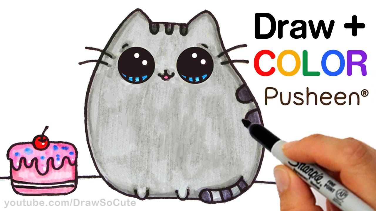 1280x720 How To Draw + Color Pusheen Cat Step By Step Easy Cute Cartoon Cat