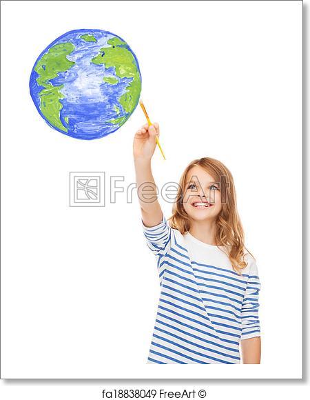 450x580 Free Art Print Of Cute Little Girl Drawing With Brush Planet Earth