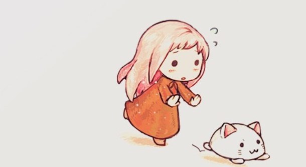 610x333 Beautiful, Cat, Cute, Drawing, Girl, Kawaii, Kitten, Little Cat