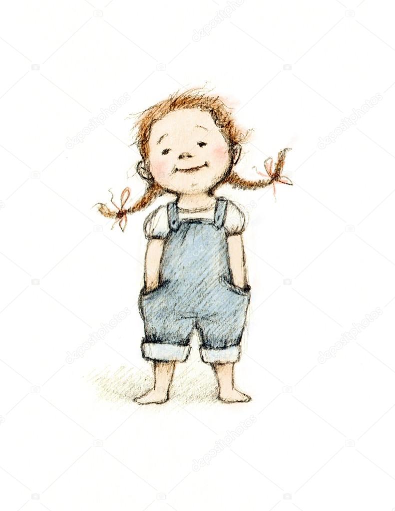 791x1024 Drawing Of Cute Little Girl Stock Photo Abramskaya