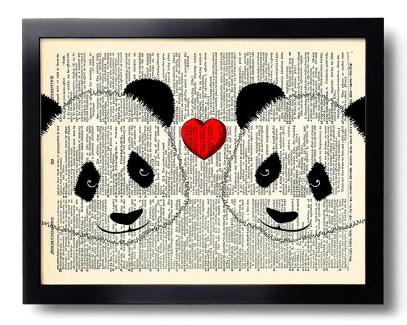 570x456 Panda Love Art Print Panda Bear Illustration Panda Drawing