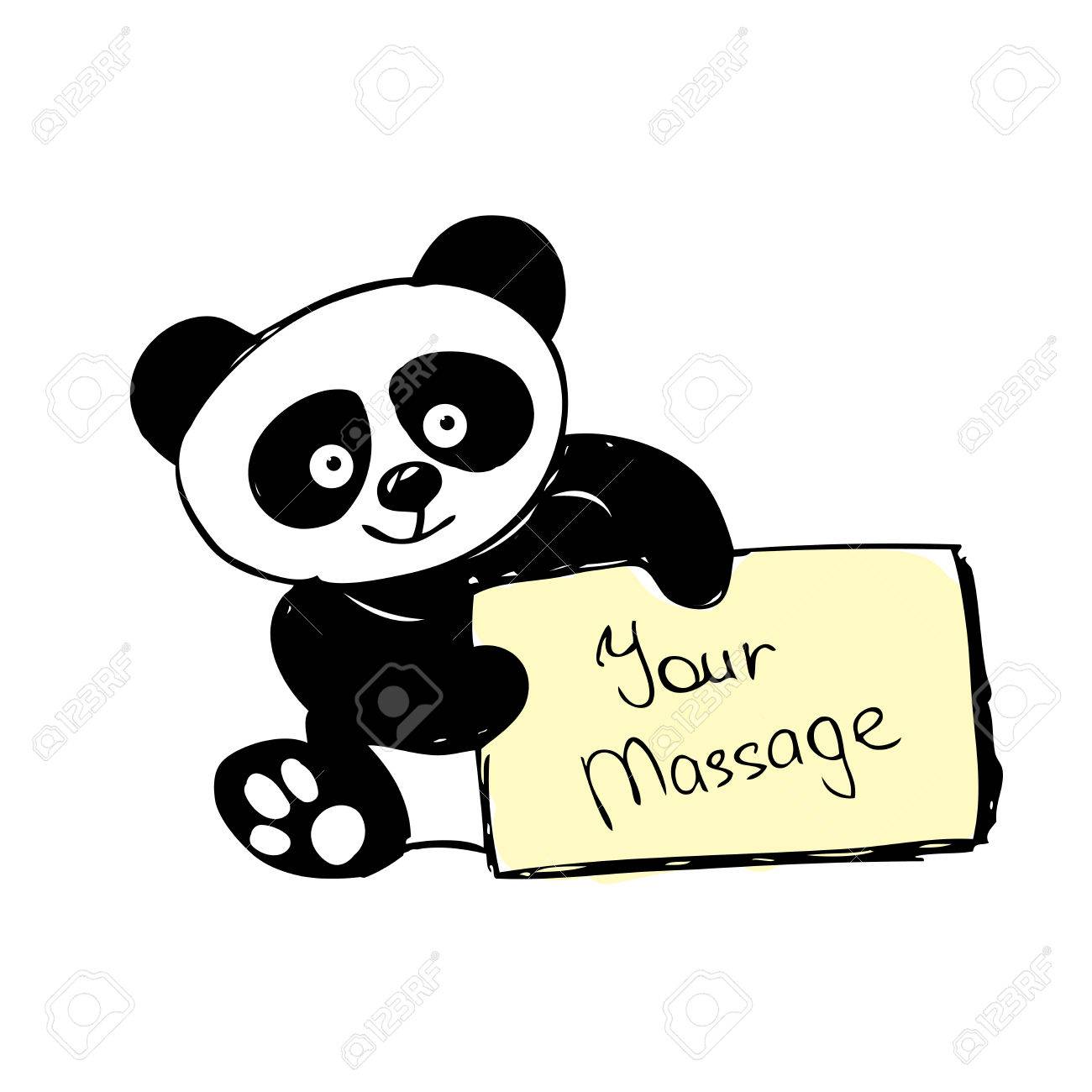 1300x1300 Little Cute Panda Isolated On White, Hand Drawing, Vector Royalty